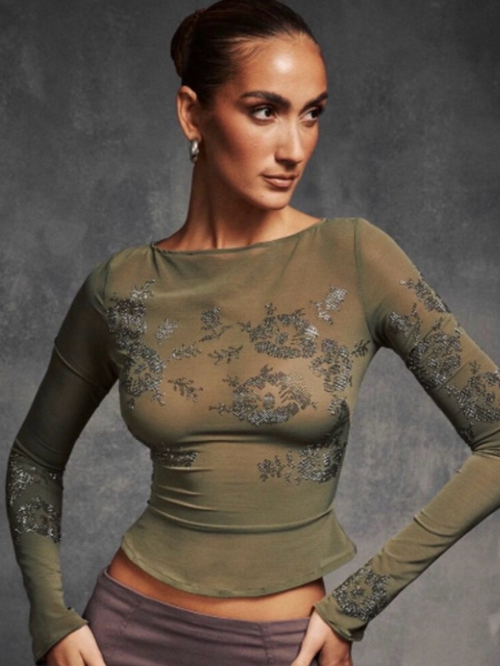 House of CB Angelique olive crystallised top NWT
